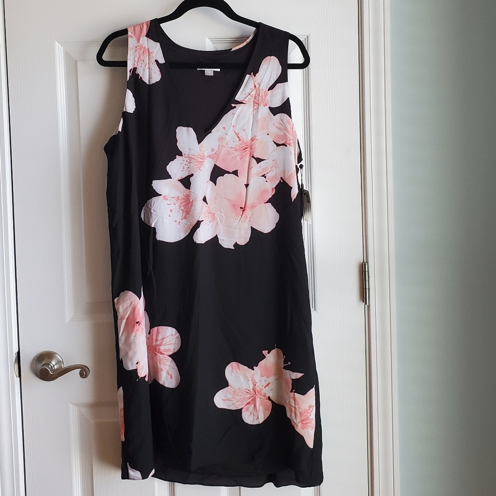 NWT Black V-neck dress with pink flowers